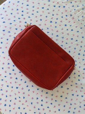 Clare V. Perforated Red Crossbody Bag with Gold Accents